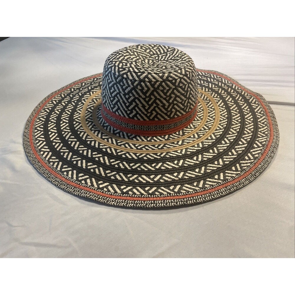 Raffia Woven Sun Hat Large ALDO M/L Tan Black Orange St Thomas USVI Beach Pool